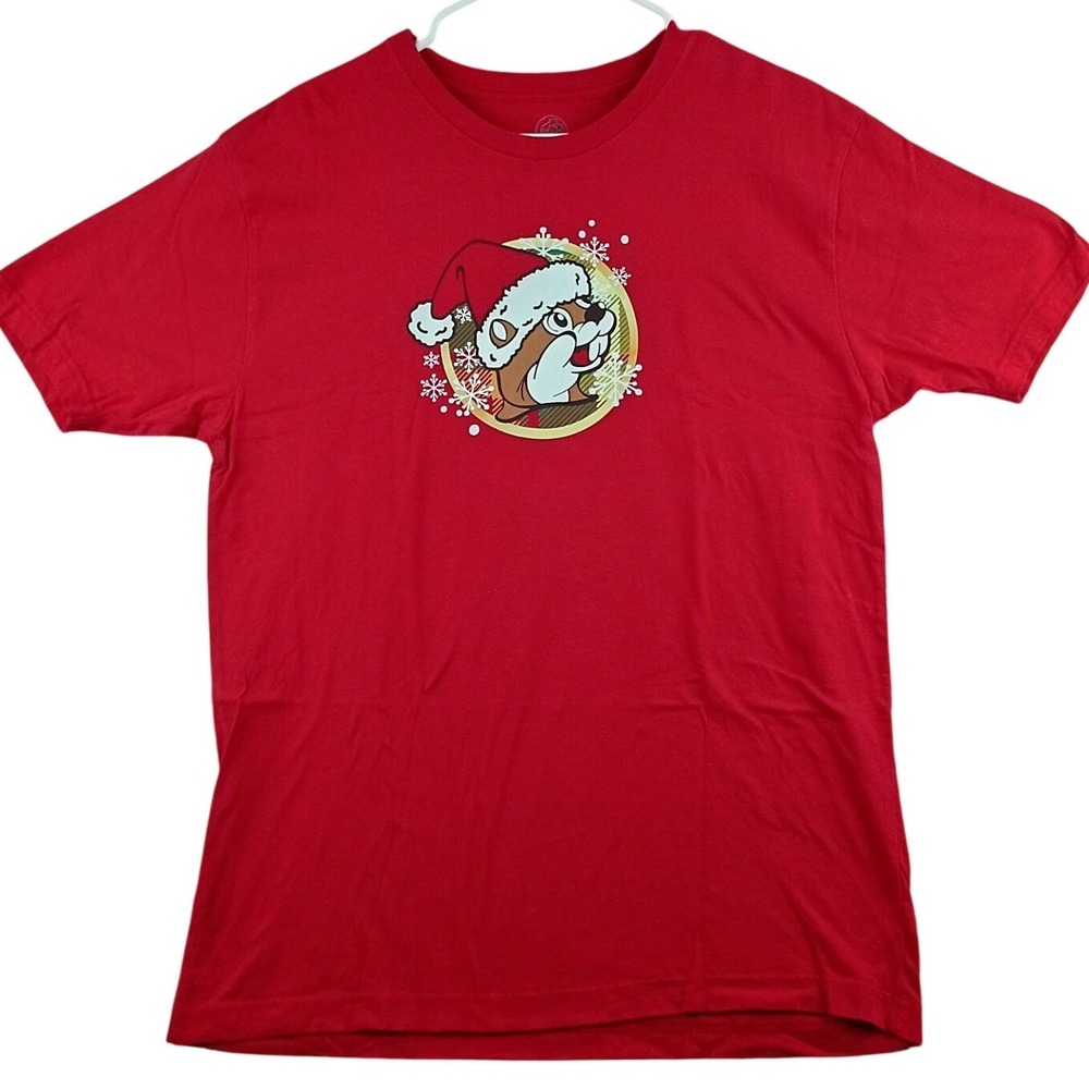 Buc-ee's Graphic T-Shirt Mens Medium Red 2023 Christmas Gingerbread Snow Globe